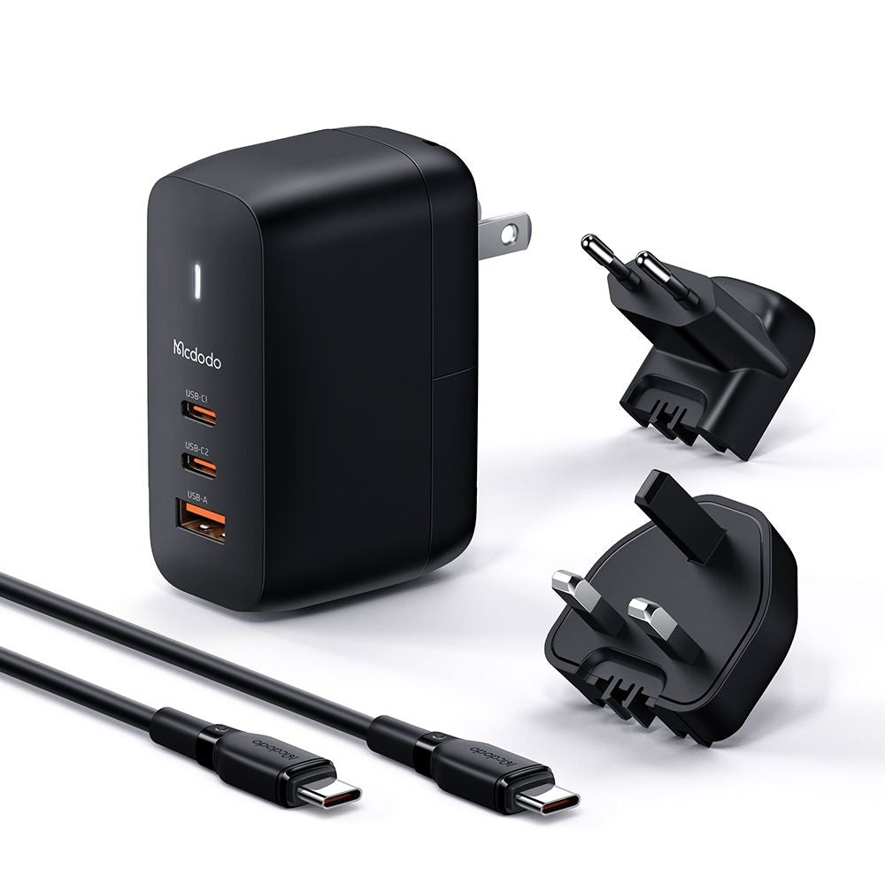 Chargeur réseau avec câble USB-C McDodo CH-8442 Mecha Travel, 65W, 5A, 1 x USB-A - 2 x USB-C, Noir