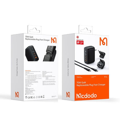 Chargeur réseau avec câble USB-C McDodo CH-8442 Mecha Travel, 65W, 5A, 1 x USB-A - 2 x USB-C, Noir