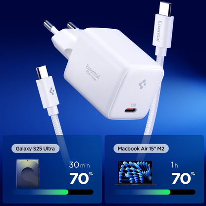 Chargeur réseau avec câble USB-C Spigen EE451EU Essential, 45W, 3A, 1 x USB-C, Blanc ACH09473
