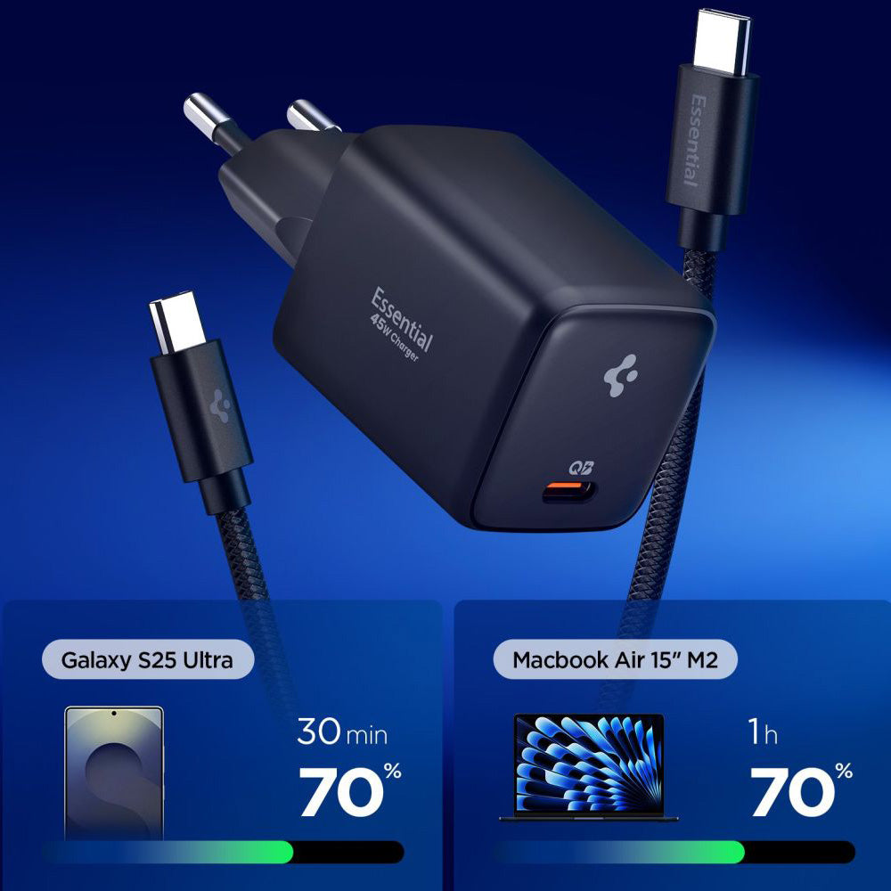 Chargeur Réseau avec Câble USB-C Spigen EE451EU Essential, 45W, 3A, 1 x USB-C, Noir ACH09474