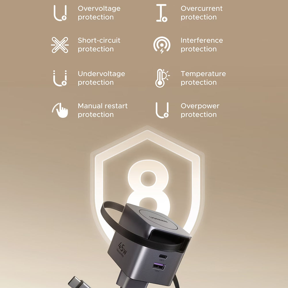 Chargeur réseau avec câble USB-C UGREEN X614, 45W, 3A, 1 x USB-A - 1 x USB-C, Gris