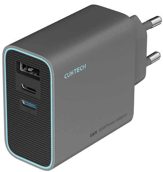 Chargeur Réseau Cuktech, 65W, 3A, 1 x USB-A - 2 x USB-C, Gris CUKAD653EUGR