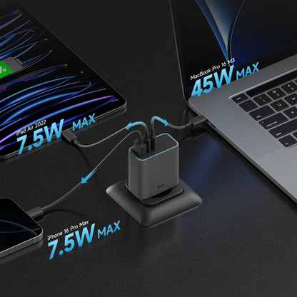 Chargeur Réseau Cuktech, 65W, 3A, 1 x USB-A - 2 x USB-C, Gris CUKAD653EUGR