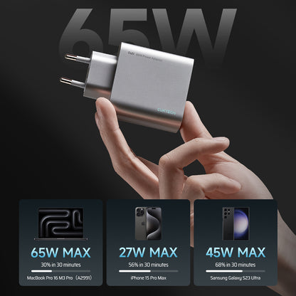 Chargeur secteur Cuktech, 65W, 3,25A, 1 x USB-A - 2 x USB-C, Blanc CUK0A15CEUSL