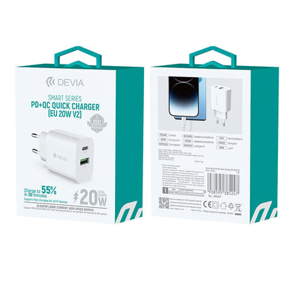 DEVIA RLC-389 Chargeur réseau, 20W, 3A, 1 x USB-A - 1 x USB-C, blanc 