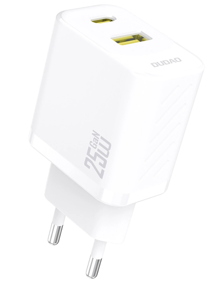 Chargeur Réseau Dudao A26T, 25W, 3A, 1 x USB-A - 1 x USB-C, Blanc