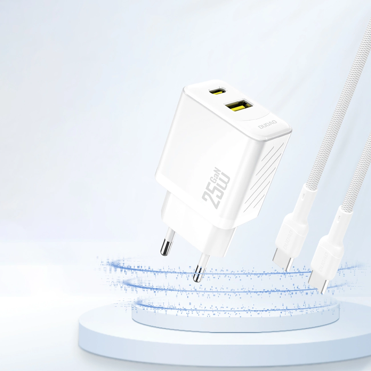 Chargeur Réseau Dudao A26T, 25W, 3A, 1 x USB-A - 1 x USB-C, Blanc
