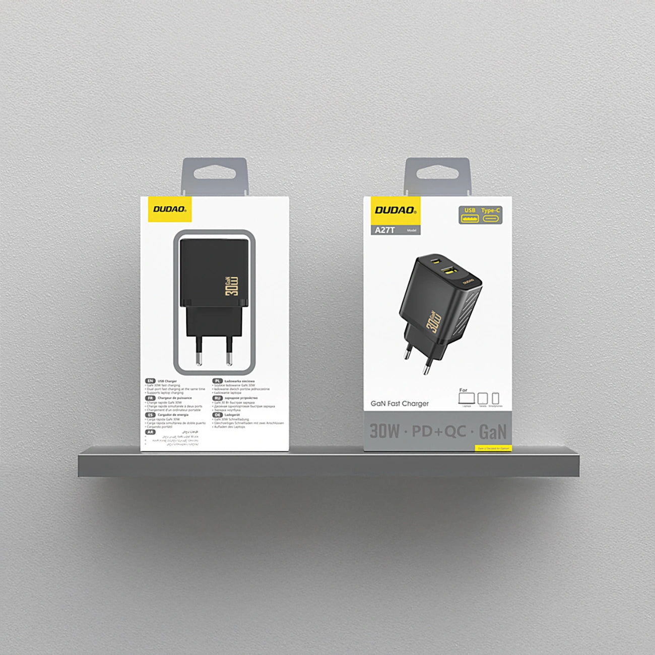Chargeur Réseau Dudao A27TEU, 30W, 3A, 1 x USB-A - 1 x USB-C, Noir
