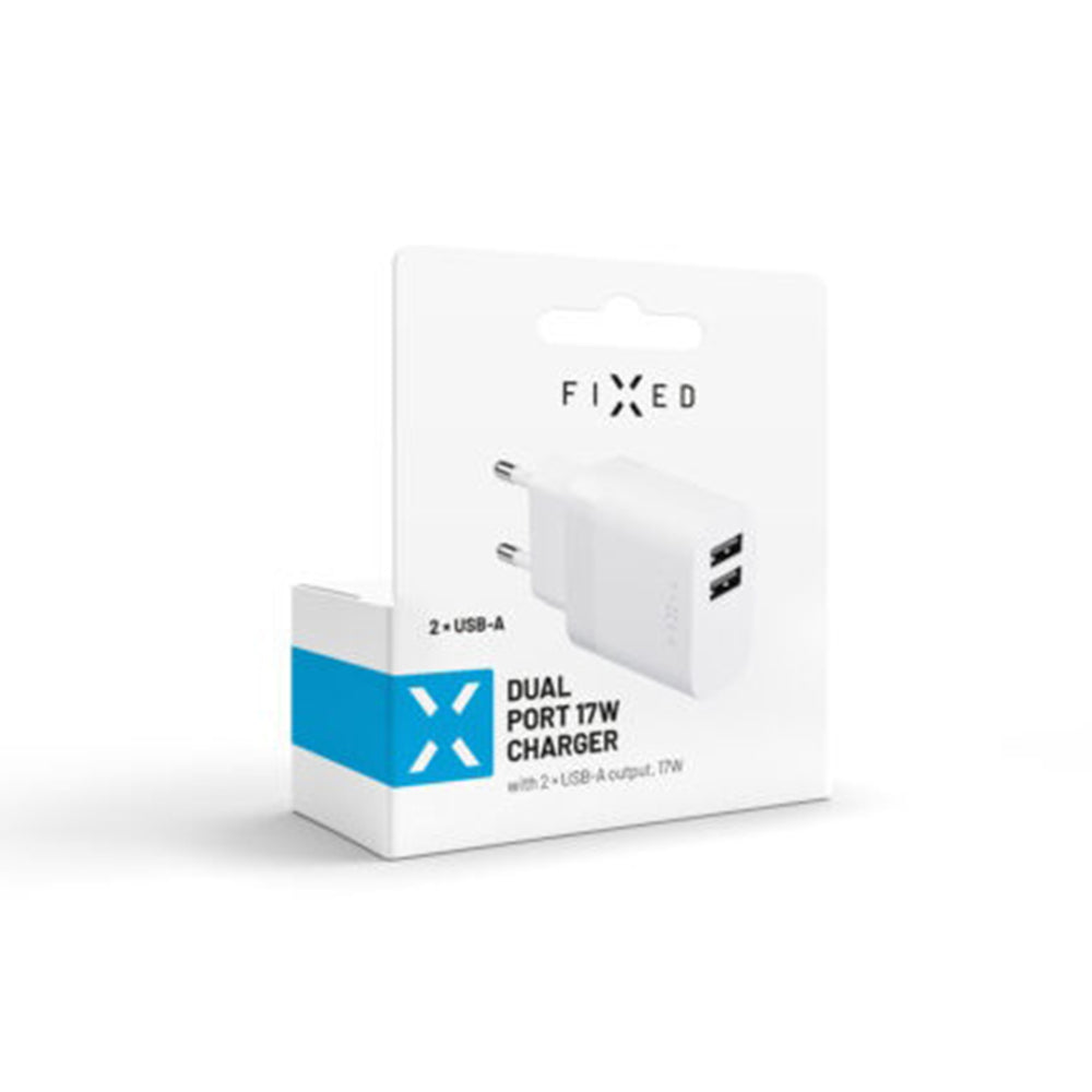 Chargeur Réseau Fixed, 17W, 3A, 2 x USB-A, Blanc