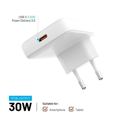 Chargeur Réseau Fixed, 30W, 3A, 1 x USB-C, Blanc