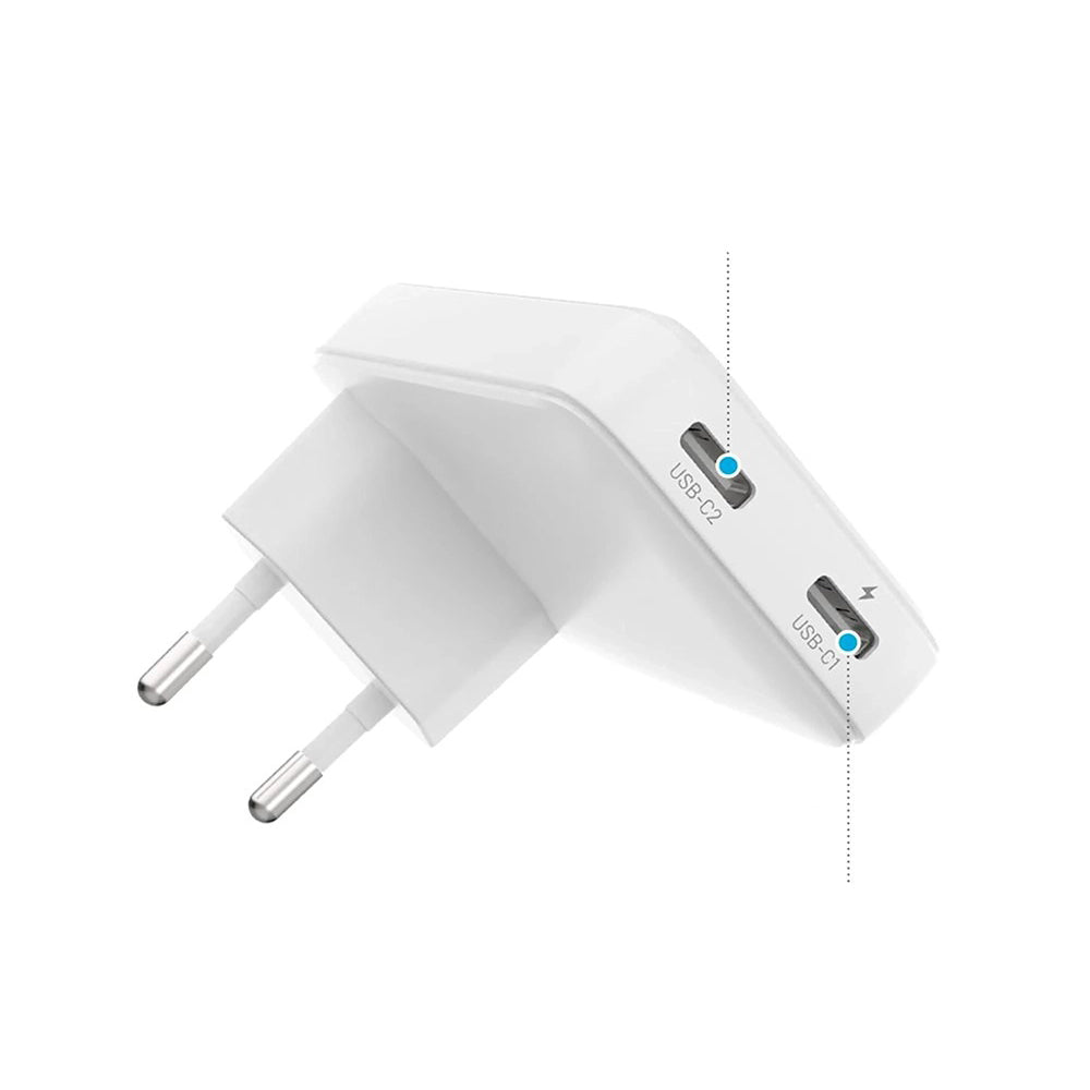 Chargeur Réseau Fixed Slim, 45W, 3A, 2 x USB-C, Blanc