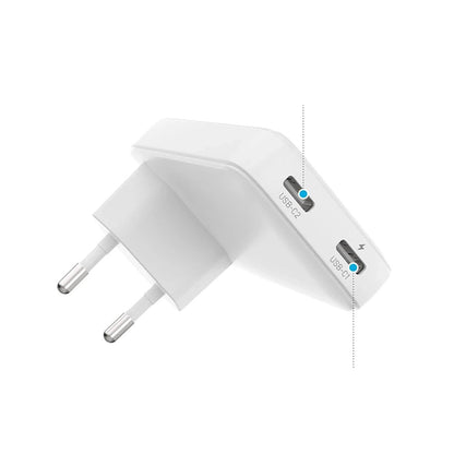 Chargeur Réseau Fixed Slim, 45W, 3A, 2 x USB-C, Blanc