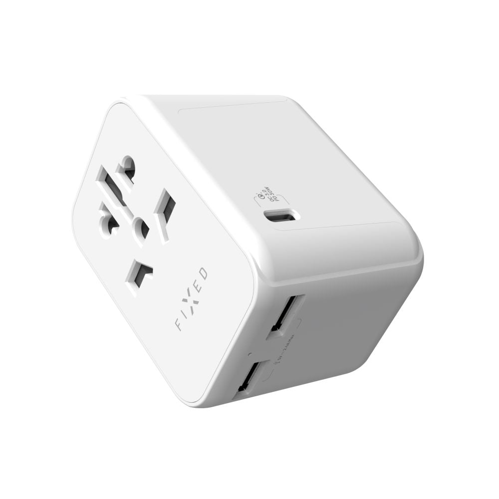 Chargeur Réseau Fixed Travel, 30W, 3A, 2 x USB-A - 1 x USB-C, Blanc