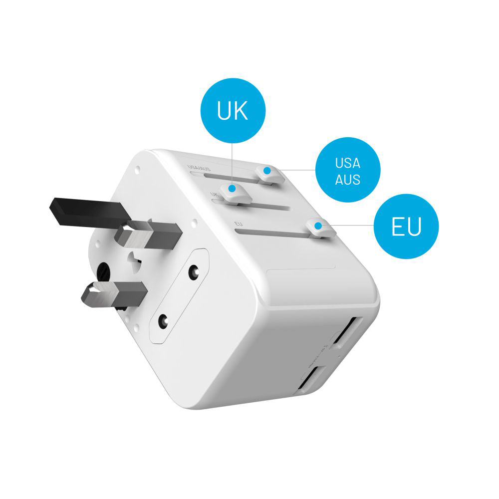 Chargeur Réseau Fixed Travel, 30W, 3A, 2 x USB-A - 1 x USB-C, Blanc