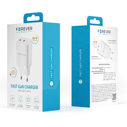 Chargeur Réseau Forever TC-05-35CC, 35W, 3A, 2 x USB-C, Blanc
