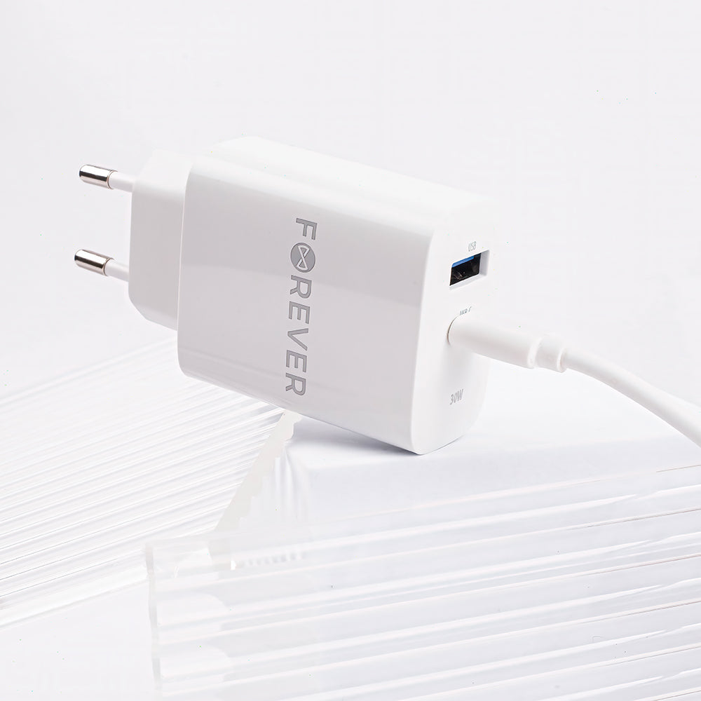 Chargeur réseau Forever TC-07-30AC, 30W, 3A, 1 x USB-A - 1 x USB-C, blanc