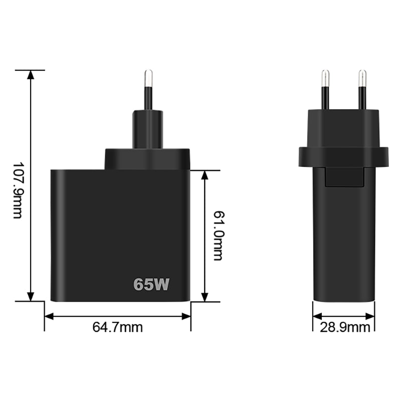 Chargeur réseau GVDA, 65W, 3A, 1 x USB-A - 1 x USB-C, noir 