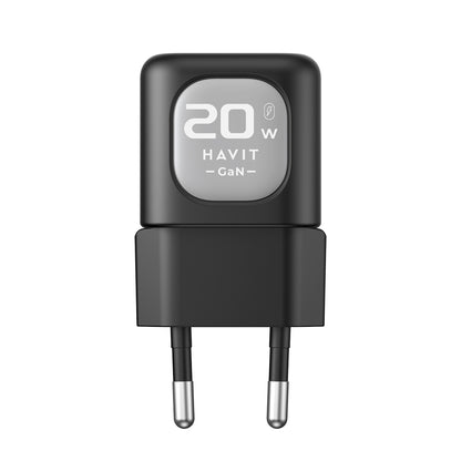 Chargeur Réseau HAVIT UC220, 20W, 3A, 1 x USB-A - 1 x USB-C, Noir Gris