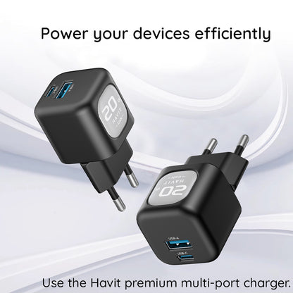Chargeur Réseau HAVIT UC220, 20W, 3A, 1 x USB-A - 1 x USB-C, Noir Gris