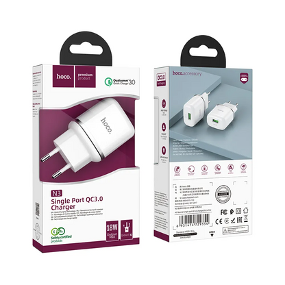 Chargeur Secteur HOCO N3, 18W, 3A, 1 x USB-A, Blanc