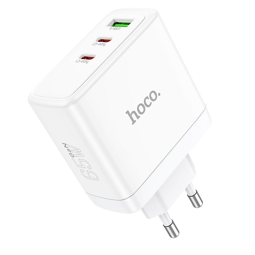 Chargeur Réseau HOCO N30, 65W, 3.25A, 1 x USB-A - 2 x USB-C, Blanc