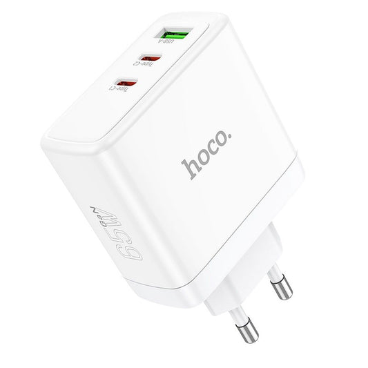 Chargeur Réseau HOCO N30, 65W, 3.25A, 1 x USB-A - 2 x USB-C, Blanc