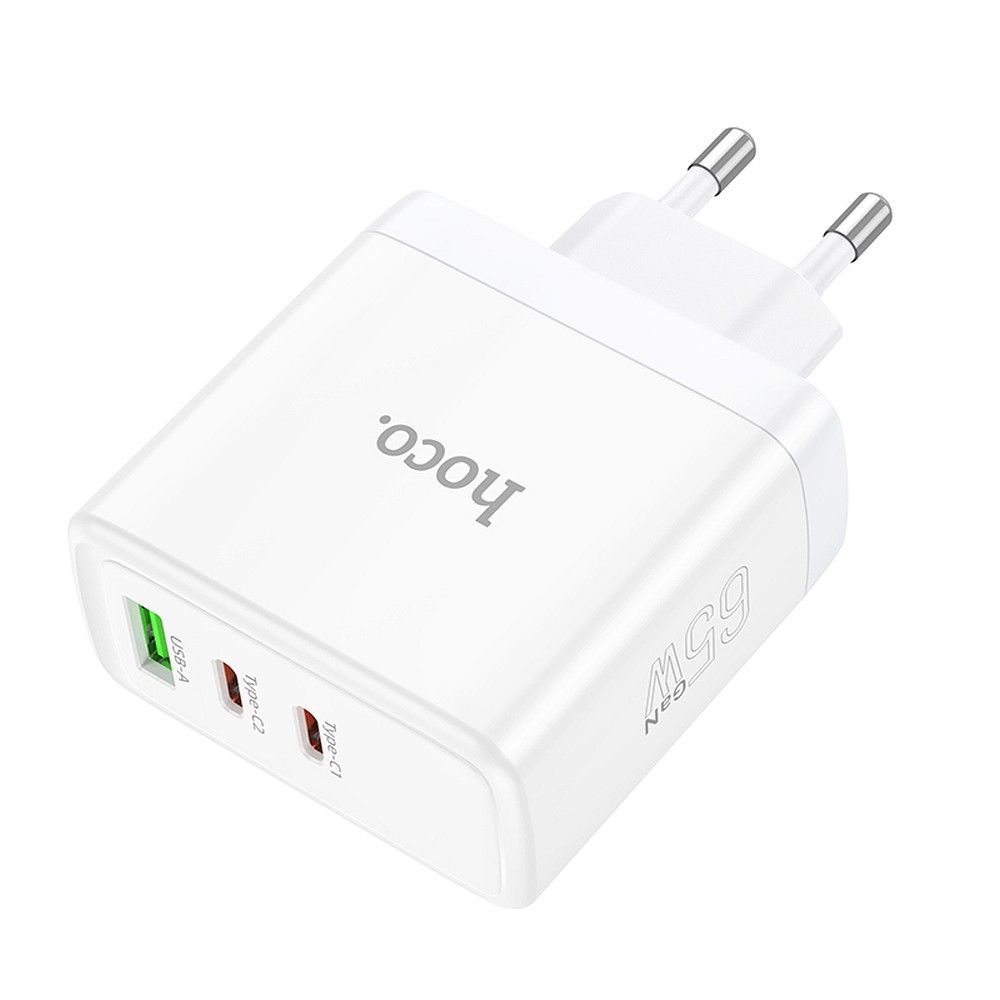 Chargeur Réseau HOCO N30, 65W, 3.25A, 1 x USB-A - 2 x USB-C, Blanc