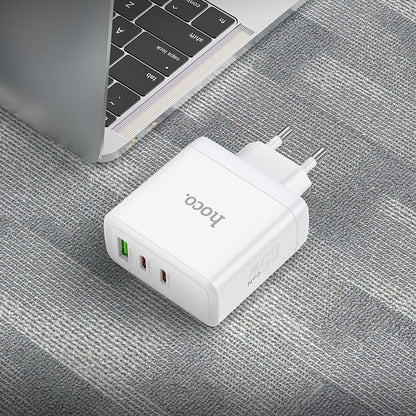 Chargeur Réseau HOCO N30, 65W, 3.25A, 1 x USB-A - 2 x USB-C, Blanc