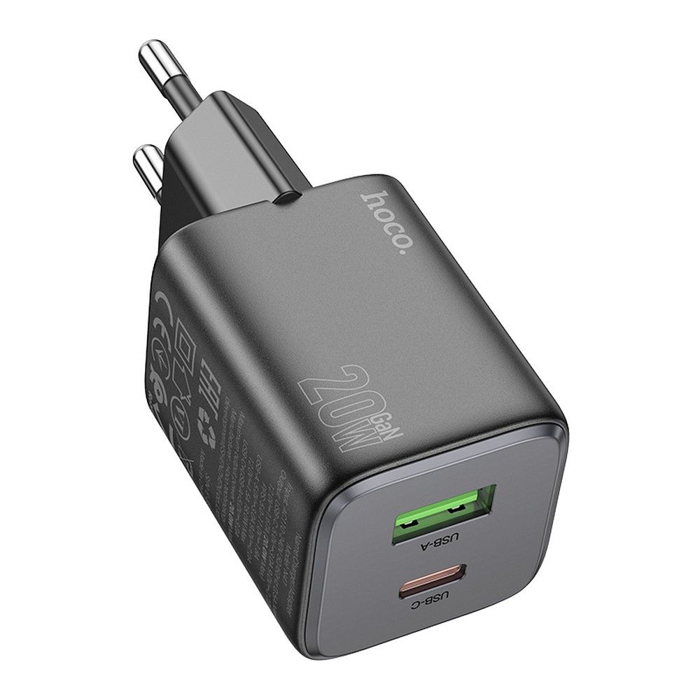 Chargeur Réseau HOCO N41, 20W, 3A, 1 x USB-A - 1 x USB-C, Noir