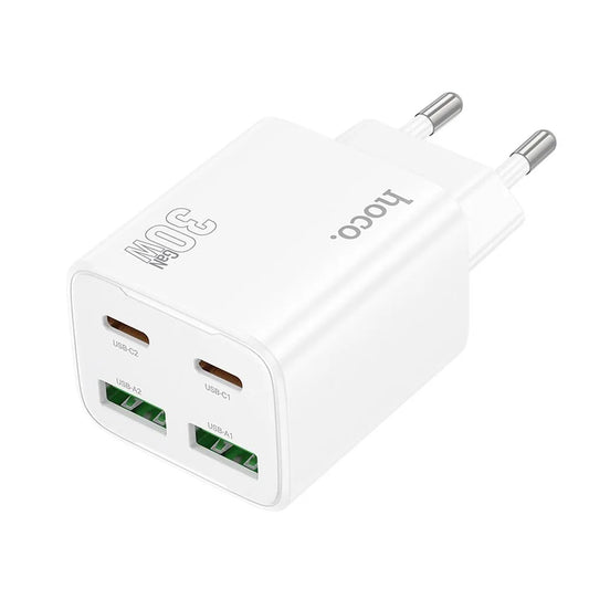 Chargeur Réseau HOCO N56, 30W, 3A, 2 x USB-A - 2 x USB-C, Blanc