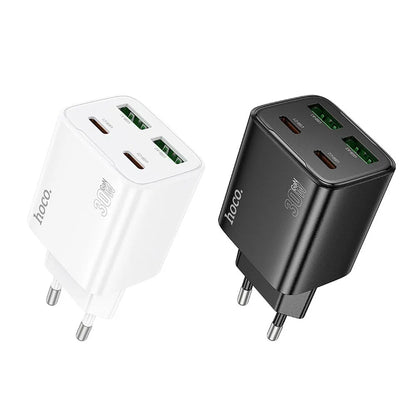 Chargeur Réseau HOCO N56, 30W, 3A, 2 x USB-A - 2 x USB-C, Blanc
