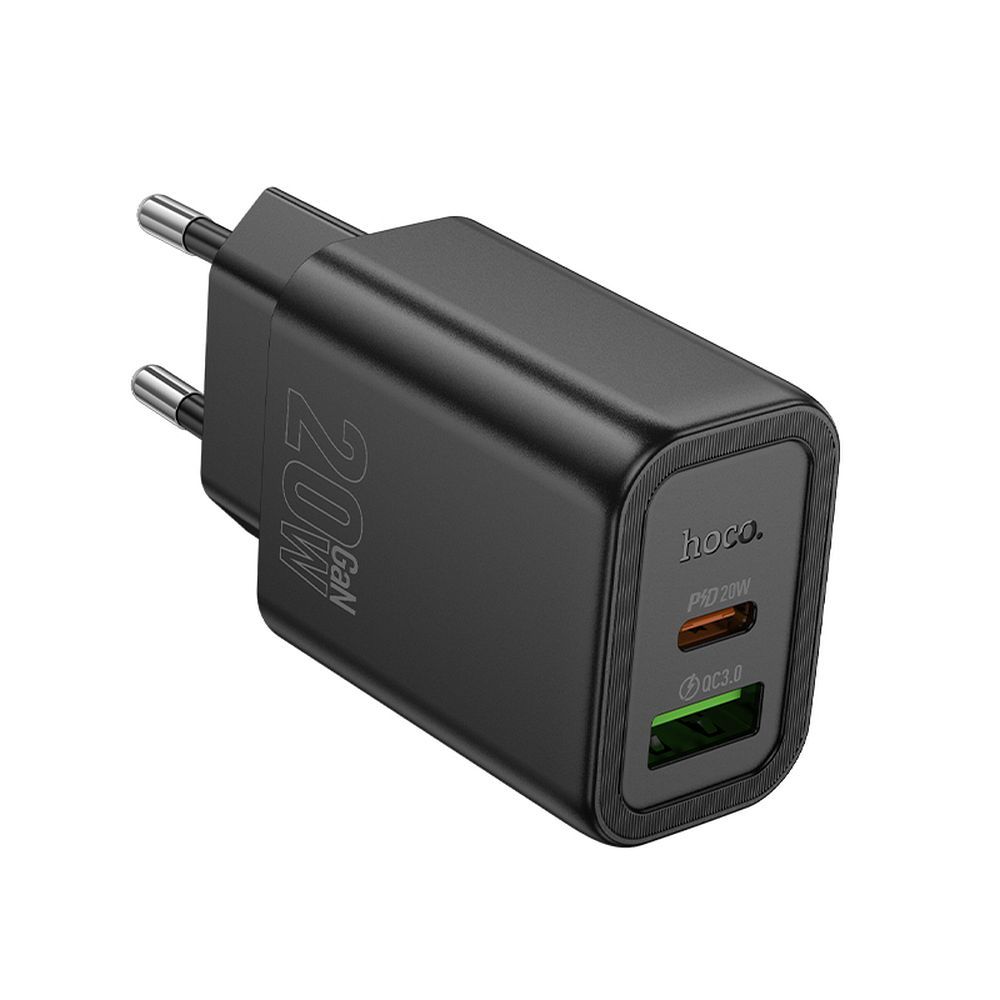 Chargeur Réseau HOCO N61, 20W, 3A, 1 x USB-A - 1 x USB-C, Noir