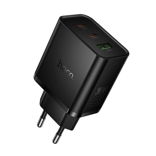 Chargeur Réseau HOCO N75, 65W, 3A, 1 x USB-A - 2 x USB-C, Noir