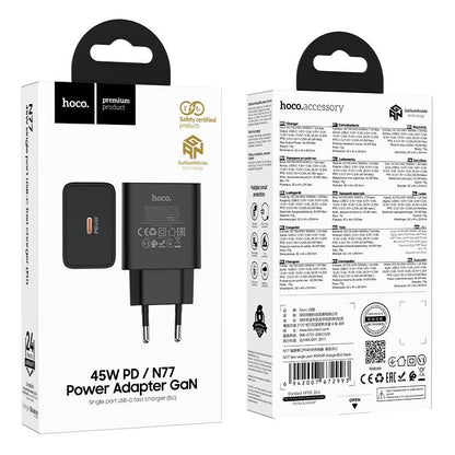 Chargeur secteur HOCO N77, 45W, 3A, 1 x USB-C, Noir