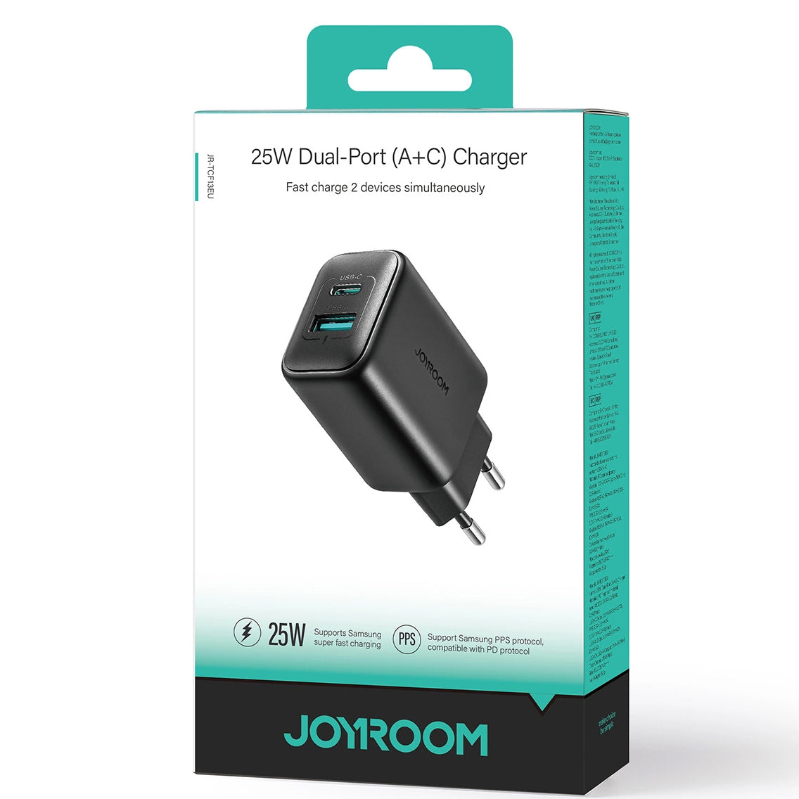 Chargeur Réseau Joyroom JR-TCF13, 25W, 3A, 1 x USB-A - 1 x USB-C, Noir