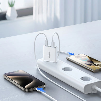 Chargeur réseau Joyroom JR-TCF14, 20W, 3A, 1 x USB-A - 1 x USB-C, blanc 