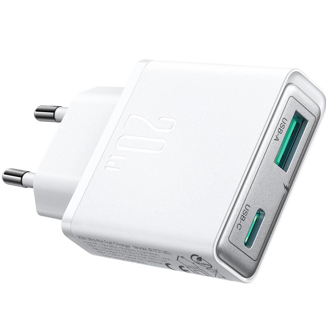 Chargeur réseau Joyroom JR-TCF14, 20W, 3A, 1 x USB-A - 1 x USB-C, blanc 