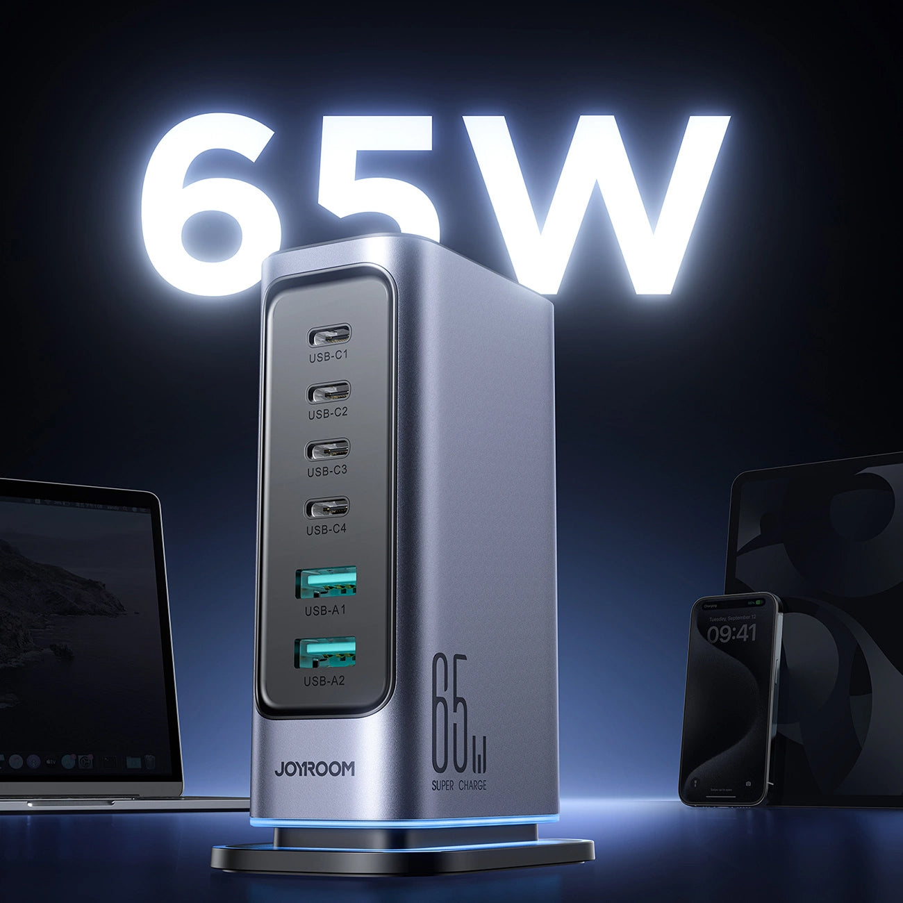 Chargeur Station Joyroom JR-TCM02, 65W, 3.25A, 2 x USB-A - 4 x USB-C, Gris