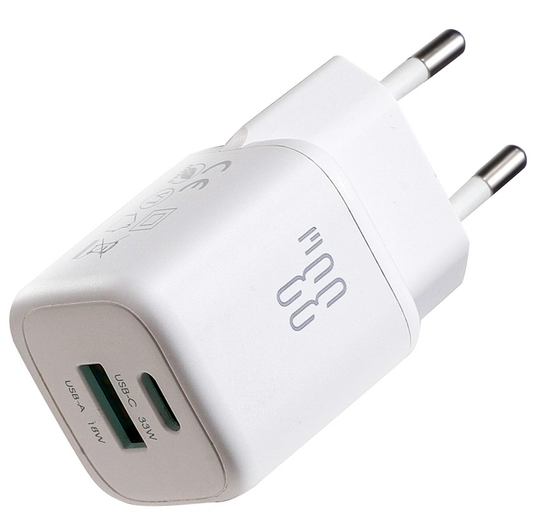 Chargeur Réseau Joyroom JR-TG7, 33W, 3A, 1 x USB-A - 1 x USB-C, Blanc
