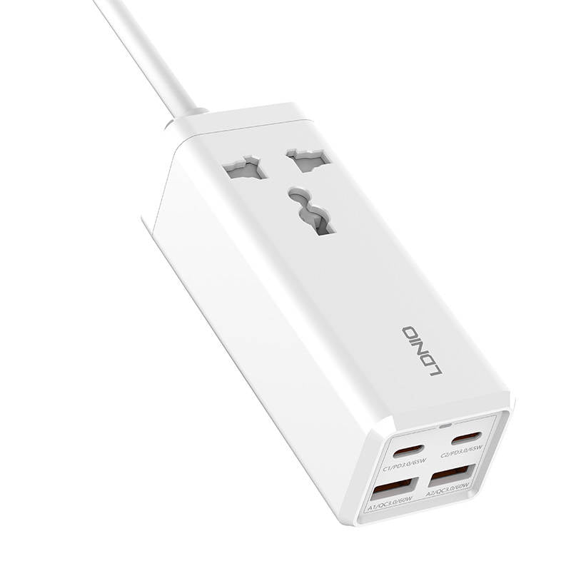 Chargeur réseau Ldnio SC1418, 2500W, 5A, 1 x Prise - 2 x USB-A - 2 x USB-C, Blanc