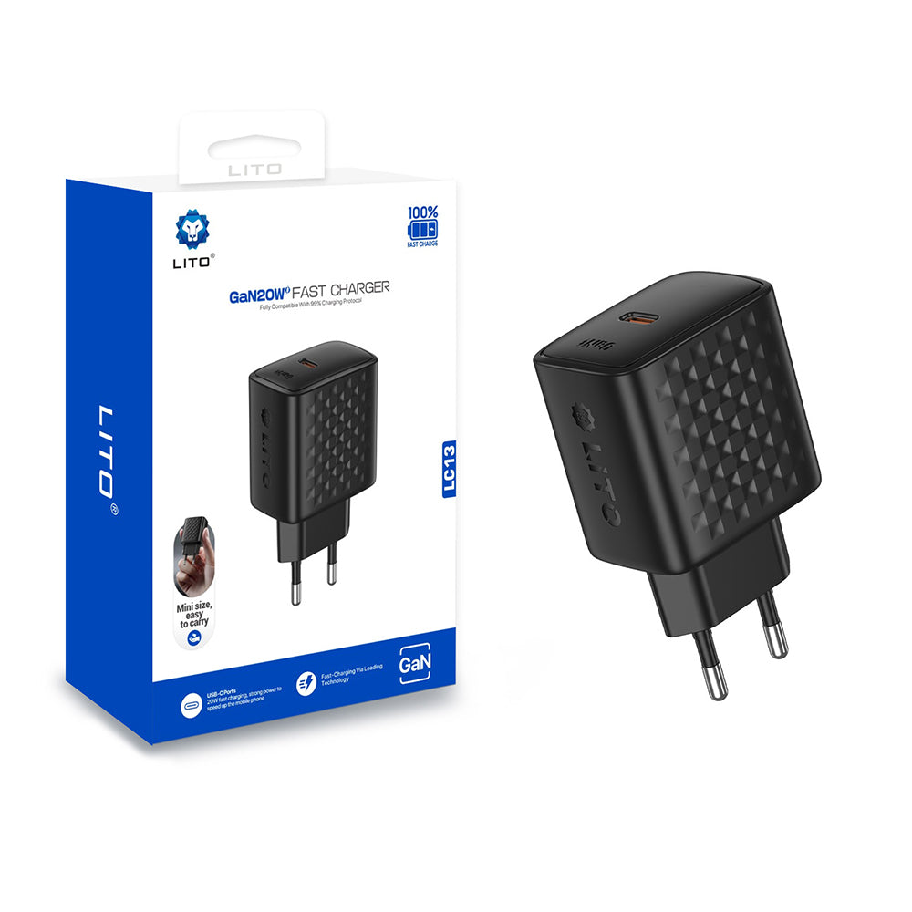 Chargeur Réseau Lito LC13, 20W, 3A, 1 x USB-C, Noir