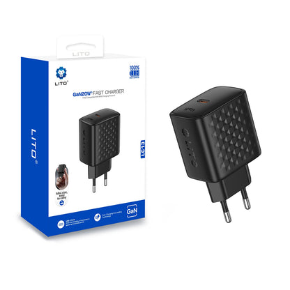 Chargeur Réseau Lito LC13, 20W, 3A, 1 x USB-C, Noir