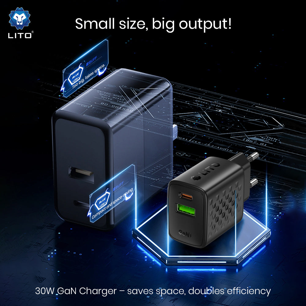 Chargeur Réseau Lito LC19, 30W, 3A, 1 x USB-A - 1 x USB-C, Noir