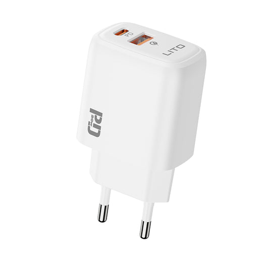 Chargeur Réseau Lito LC28, 20W, 3A, 1 x USB-A - 1 x USB-C, Blanc
