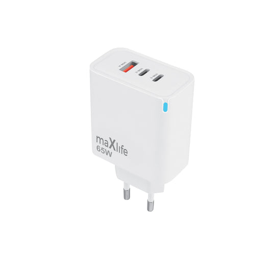 Chargeur Réseau MaXlife MXTC-09-65ACC, 65W, 3.25A, 1 x USB-A - 2 x USB-C, Blanc