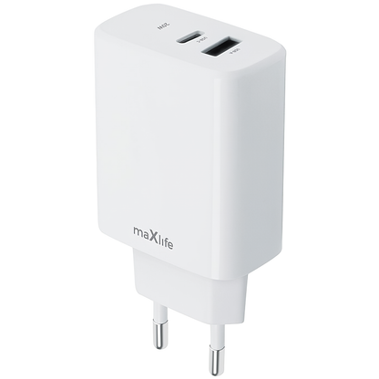 MaXlife MXTC-10-20AC Chargeur réseau, 20W, 3A, 1 x USB-A - 1 x USB-C, blanc 