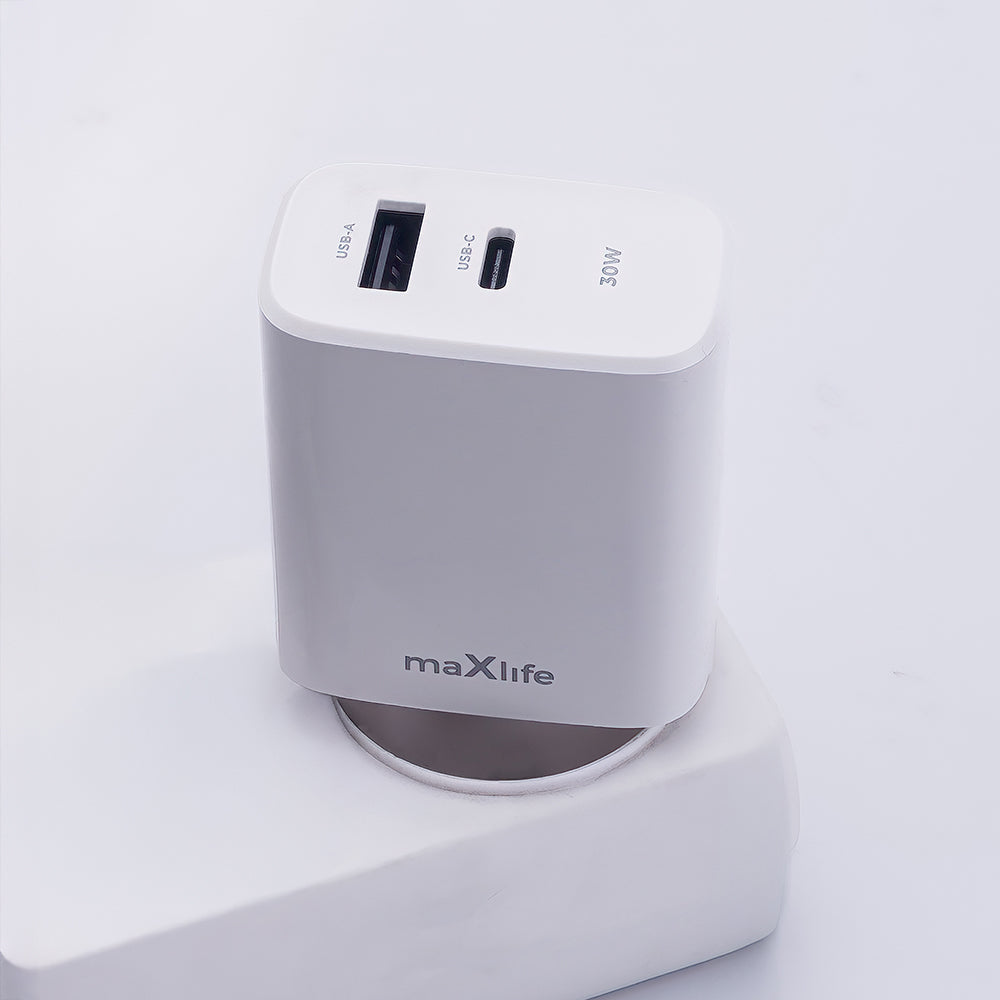 Chargeur réseau MaXlife MXTC-10-30AC, 30W, 3A, 1 x USB-A - 1 x USB-C, blanc 