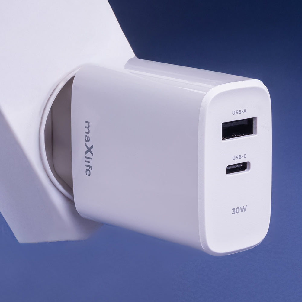 Chargeur réseau MaXlife MXTC-10-30AC, 30W, 3A, 1 x USB-A - 1 x USB-C, blanc 