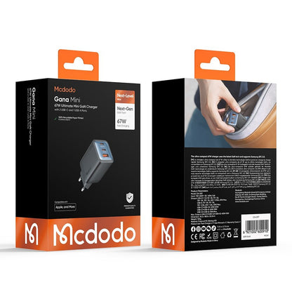 Chargeur Réseau McDodo CH-0970 Gana Mini, 67W, 3A, 1 x USB-A - 2 x USB-C, Noir
