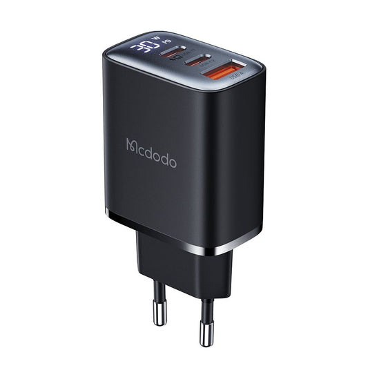 Chargeur Réseau McDodo CH-2180 Display, 30W, 3A, 1 x USB-A - 2 x USB-C, Noir